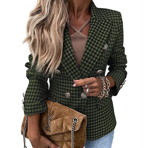 

Women's Blazer Outdoor Street Daily Spring Summer Regular Coat Regular Fit Breathable Streetwear Casual Jacket Long Sleeve Houndstooth Pocket Green Black Yellow