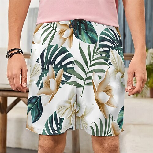 

Men's Casual Fashion Shorts Beach Shorts 3D Print Elastic Drawstring Design Knee Length Pants Daily Holiday Micro-elastic Plants Graphic Comfort Soft Mid Waist Green M L XL XXL
