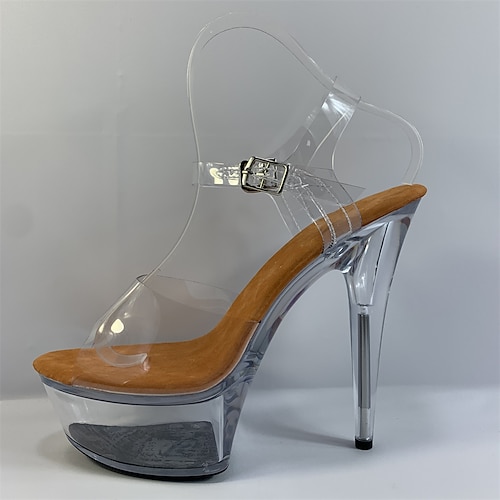 

Mujer Sandalias Tacones de aguja Zapatos claros Sandalias de plataforma Fiesta Playa Hebilla Plataforma Tacón alto Tacón de Aguja Dedo redondo Punta abierta Cuero PU Mocasín Color sólido Almendra