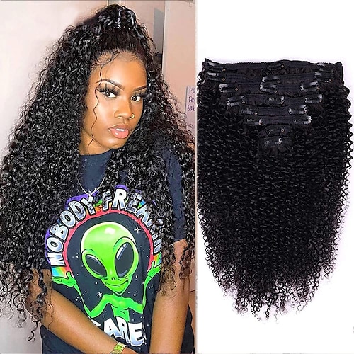 

Clip In Hair Extensions Human Hair 7pcs Pack Kinky Curly Hair Extensions