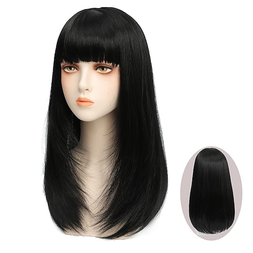 

Black Wig With Bangs Black Straight Hair Wig With Bangs Upgraded Synthetic Soft Fiber Wig