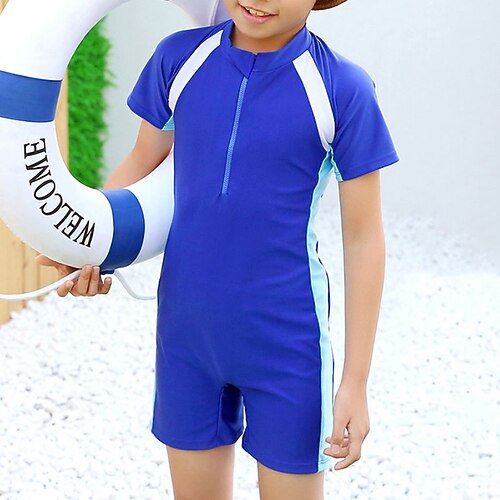 

Kids Boys One Piece Swimwear Swimming Color Block Active Patchwork Bathing Suits 3-10 Years Summer Blue