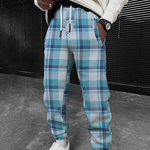 

Men's Fashion Streetwear Jogger Sweatpants Trousers Pocket Elastic Drawstring Design Pants Sports Outdoor Casual Micro-elastic Tartan Comfort Soft Mid Waist Blue Gray Light Blue S M L XL XXL