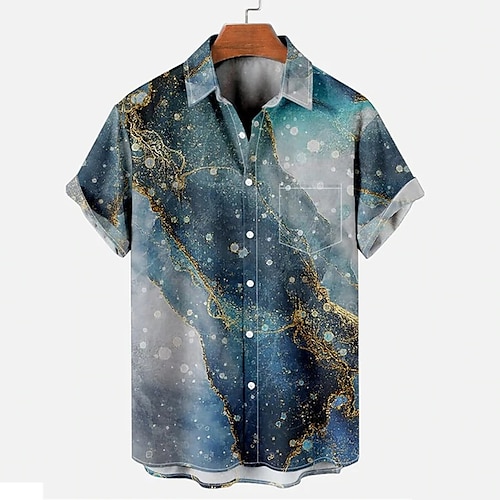 

Men's Shirt Graphic Turndown Blue Outdoor Street Short Sleeve 3D Button-Down Clothing Apparel Fashion Casual Breathable Comfortable / Summer / Summer