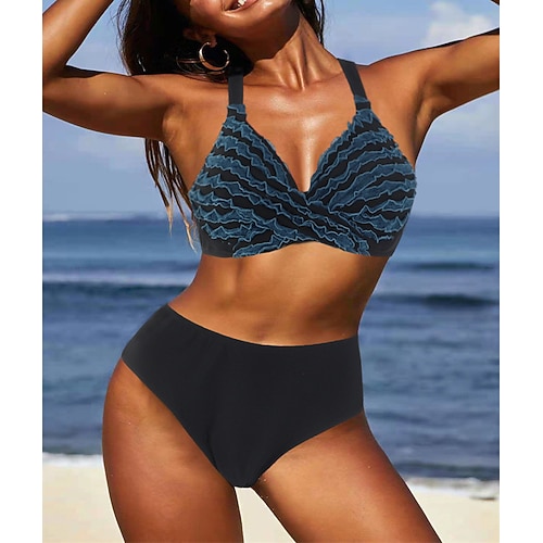 

Women's Swimwear Bikini 2 Piece Normal Swimsuit Ruched Open Back Pure Color Blue V Wire Bathing Suits Sexy Vacation Fashion / Modern / New / Padded Bras