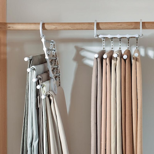 

Foldable Hangers for Clothes Hanging Multi-Layer Multi Purpose Pant Hangers for Wardrobe Magic Foldable Hanger Space Saving 5 in 1 Rack Stainless Steel Cloth Hanger for Trousers, Jeans