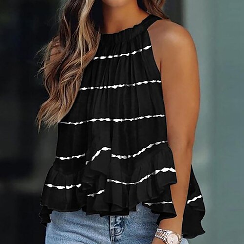 

Women's Plus Size Tops Blouse Floral Graphic Patterned Ruffle Print Sleeveless One Shoulder Streetwear Festival Daily Sports Polyester Spring Summer Green White / V Neck / V Neck