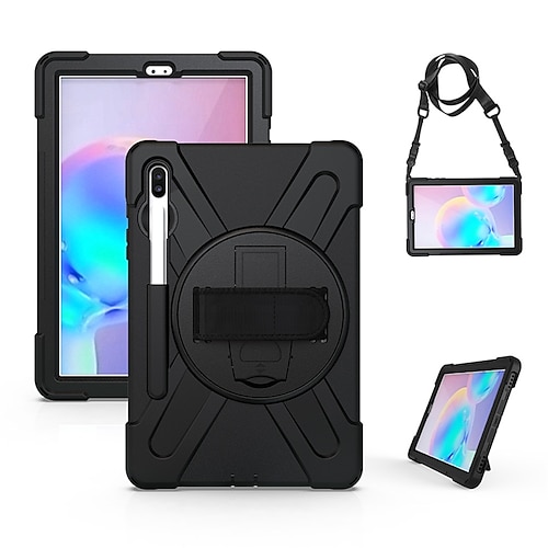 

Tablet Case Cover For Samsung Galaxy Tab S7 Plus FE A8 A7 Lite S6 Lite A 8.0"" 360° Rotation Portable Pencil Holder Solid Colored Silica Gel Shoulder Strap With Stand