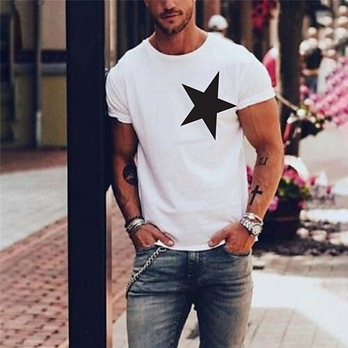 

Men's T shirt Tee Graphic Star Crew Neck White Black Print Casual Sports Short Sleeve Print Clothing Apparel Fashion Designer Lightweight Comfortable
