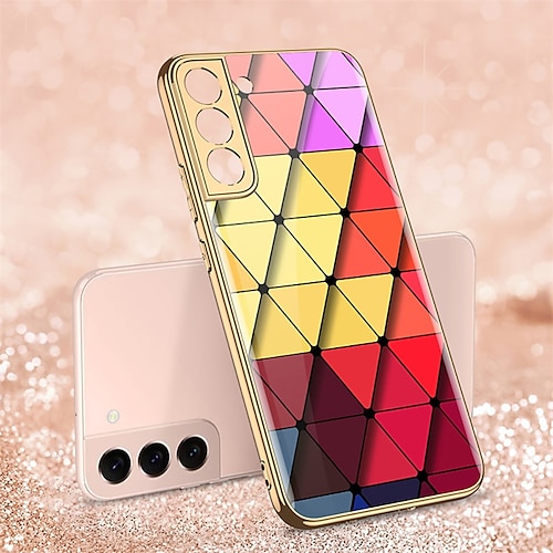 

Phone Case For Samsung Galaxy Back Cover S22 S22 Plus S22 Ultra Shockproof Dustproof Plating Geometric Pattern Tempered Glass