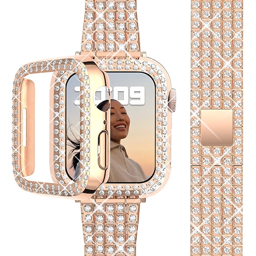 

Watch Band with Case Compatible with Apple Watch 38/40/41/42/44/45mm For Women Rhinestone Metal Jewelry Strap With Bling Diamond Protective Case Replacement For iWatch Series 8 7 6 5 4 3 2 1 SE