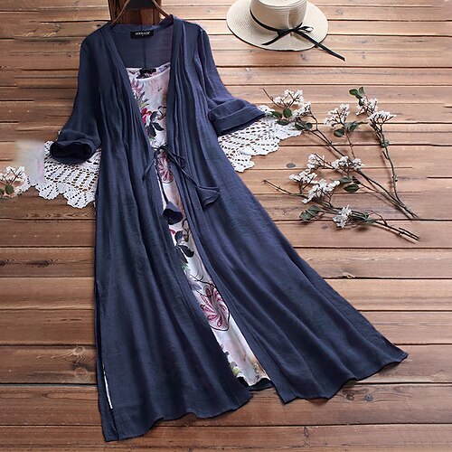 

Women's Plus Size Casual Dress Floral Crew Neck Print Half Sleeve Fall Spring Vintage Casual Maxi long Dress Daily Vacation Dress