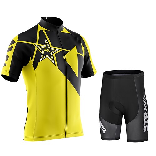

CAWANFLY Men's Cycling Jersey with Shorts Short Sleeve Mountain Bike MTB Road Bike Cycling Black Yellow Bike Padded Shorts / Chamois Clothing Suit UV Resistant 3D Pad Anatomic Design Ultraviolet