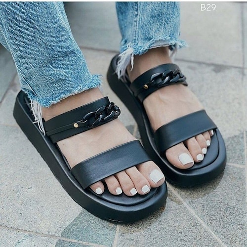 

Women's Slippers Plus Size Outdoor Slippers Daily Summer Flat Heel Round Toe Casual Walking Shoes PU Leather Loafer Solid Colored Almond Black White