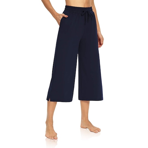 

Women's Culottes Wide Leg Chinos Slacks Pants Trousers Cotton Red Navy Blue Gray Mid Waist Fashion Casual Daily Side Pockets Split Micro-elastic Calf-Length Comfort Plain S M L XL / Loose Fit