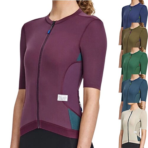 

21Grams Women's Cycling Jersey Short Sleeve Bike Top with 3 Rear Pockets Mountain Bike MTB Road Bike Cycling Breathable Quick Dry Moisture Wicking Reflective Strips Green Khaki Burgundy Color Block