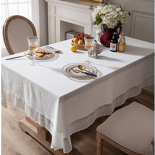 

Rectangle Tablecloth White with lace Table Cloths for Kitchen Dining, Party, Holiday, Christmas, Buffet