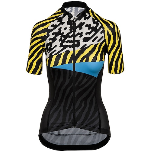 

21Grams Women's Cycling Jersey Short Sleeve Bike Top with 3 Rear Pockets Mountain Bike MTB Road Bike Cycling Breathable Quick Dry Moisture Wicking Reflective Strips Yellow Leopard Zebra Polyester