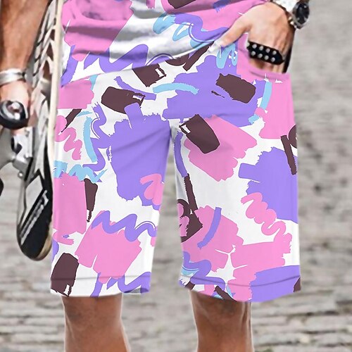

Men's Casual Fashion Shorts Beach Shorts 3D Print Elastic Drawstring Design Knee Length Pants Daily Holiday Micro-elastic Graphic Graffiti Comfort Soft Mid Waist Green Blue White Purple M L XL XXL 3XL