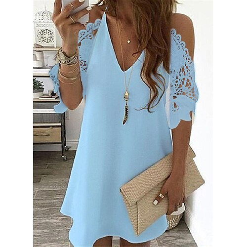 

Women's Shift Dress Short Mini Dress Light Blue White Black Pink Red Navy Blue Yellow Half Sleeve Solid Color Cold Shoulder Spring Summer V Neck Stylish Casual 2022 S M L XL XXL XXXL 4XL 5XL