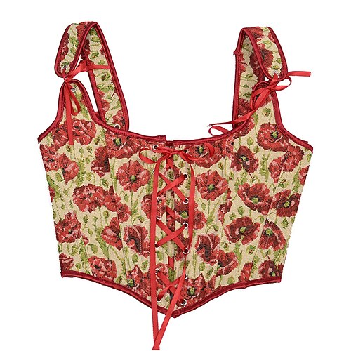 

Corset Women's Corset Tops Club Walking Red Breathable Comfortable Lace Up Backless Floral Lace up Oil Painting Flower Spring Summer / Bow / Embroidery / Bow