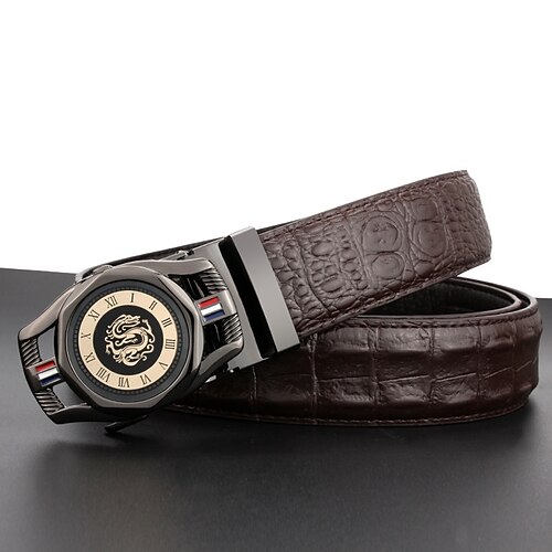 

Men's Leather Belt Genuine Leather Metal Bucke Geometric Business Casual Wedding Daily Black Silver Gold