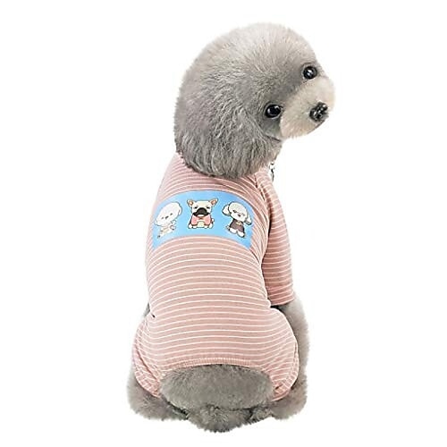 

small dog stripe pajamas comfy cotton pet dog shirt clothes puppy outfit cat apparel doggy pyjamas pjs shirt jumpsuit (pink, l2)