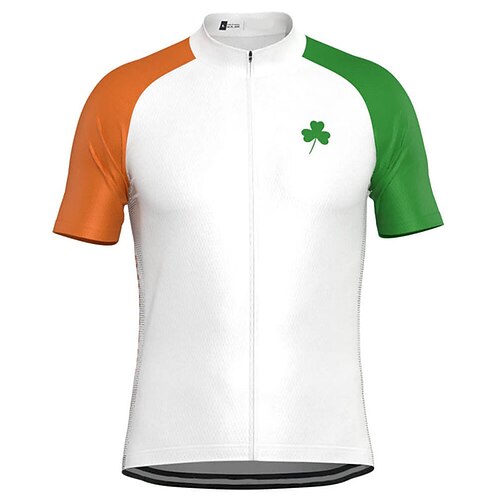 

21Grams Men's Cycling Jersey Short Sleeve Bike Top with 3 Rear Pockets Mountain Bike MTB Road Bike Cycling Breathable Quick Dry Moisture Wicking Reflective Strips White Patchwork Ireland Polyester