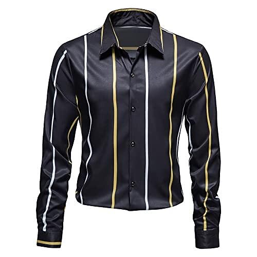 

Men's Dress Shirts Casual Lapel Stripes Shirt Men Long Sleeve Button Down Tshirt Slim Regular Fit Trendy Blouse