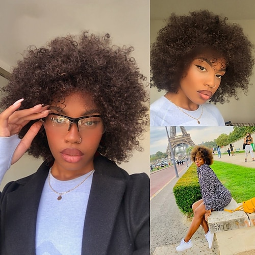 

Afro Kinky Curly Human Hair Wigs Colored Brazilian Human Hair Wig For Women Machine Made Capless Wig Ombre Brown Black Fashion Afro Curl Full Wig