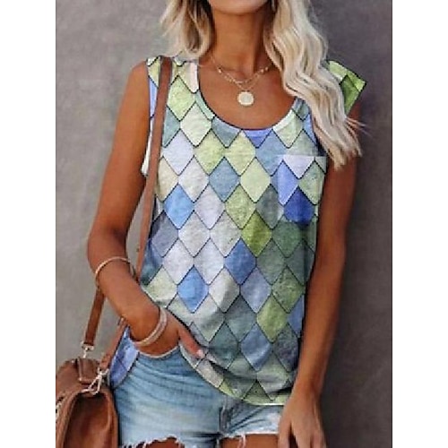 

Round neck diamond print sleeveless T-shirt