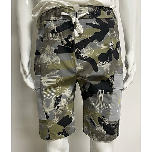 

Men's Chic Modern Casual / Sporty Shorts Patchwork Knee Length Pants Daily Gym Micro-elastic Camouflage Letter Mid Waist Army Green Grey 29 30 31 32 33