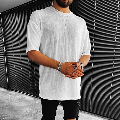 

Men's T shirt Tee Solid Color Crew Neck Gray White Casual Holiday Short Sleeve Clothing Apparel Cotton Sports Fashion Lightweight Big and Tall / Summer / Summer