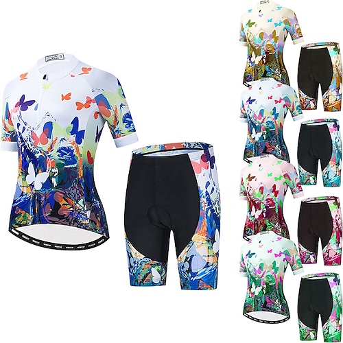 

21Grams Women's Cycling Jersey with Shorts Short Sleeve Mountain Bike MTB Road Bike Cycling Green Red Blue White Butterfly Graffiti Bike Clothing Suit 3D Pad Breathable Quick Dry Moisture Wicking