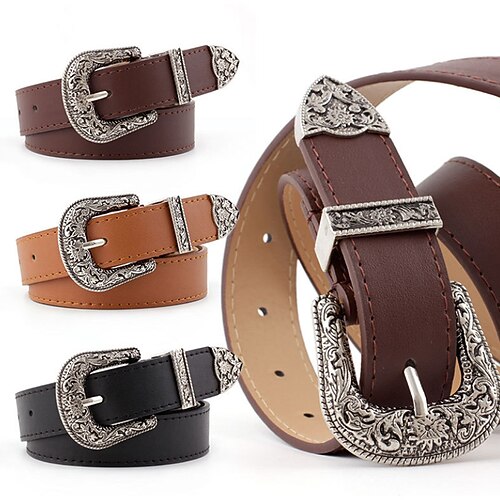 

Women's Unisex PU Buckle Belt PU Leather Prong Buckle Embossed Casual Classic Party Daily Black Brown Navy Blue Coffee