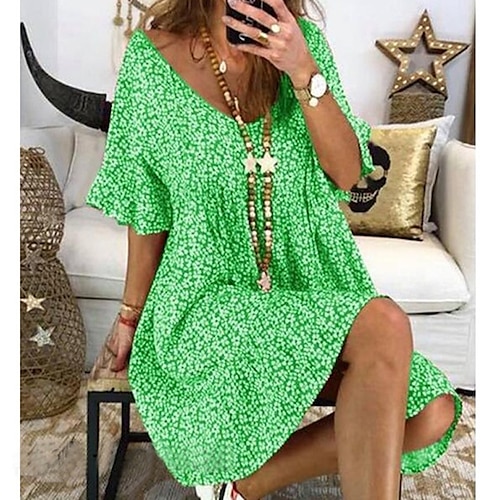 

Women's Loose Jumper Set Loose Tunic Print Flower / Floral Daily V Neck Puff Balloon Regular Spring, Fall, Winter, Summer Green Blue Black Purple Pink