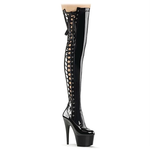 

Women's Boots Daily Beach Sexy Boots Stripper Boots Heel Boots Over The Knee Boots Pumps Round Toe Closed Toe PU Leather Zipper Solid Colored Black
