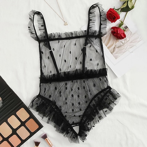 

Women's Sexy Lingerie Teddies & Bodysuits 1 set Pure Color Simple Fashion Home Daily Bed Polyester Breathable Straps Sleeveless Lace Spring Summer Black / Not Specified