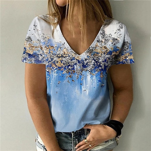 

Femme Grande taille Hauts T shirt Tee Graphic Bloc de couleur Paillettes Imprimer Manches Courtes Col Rond Vêtement de rue du quotidien Sortie Coton Printemps Eté Bleu Violet / Grande Taille