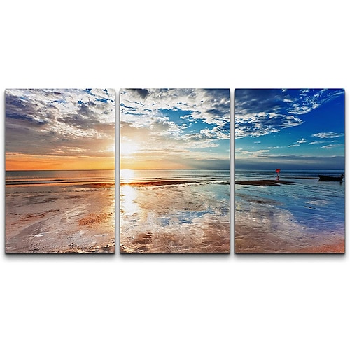 

3 Panels Wall Art Canvas Prints Posters Painting Artwork Picture Beach Sunset with Sky Reflection Modern Home Decoration Décor Rolled Canvas No Frame Unframed Unstretched
