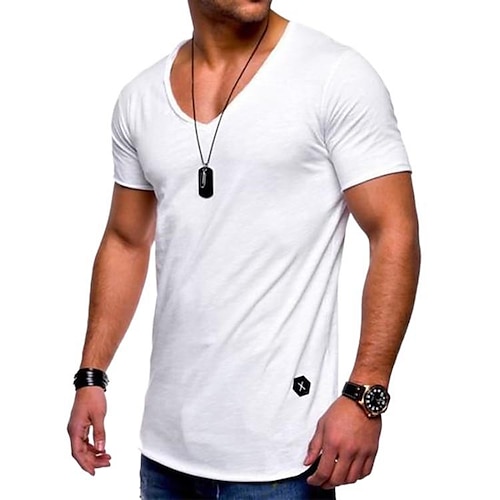 

Men's T shirt Tee Tee Plain V Neck Work Sports Short Sleeve Clothing Apparel Sportswear Muscle Esencial