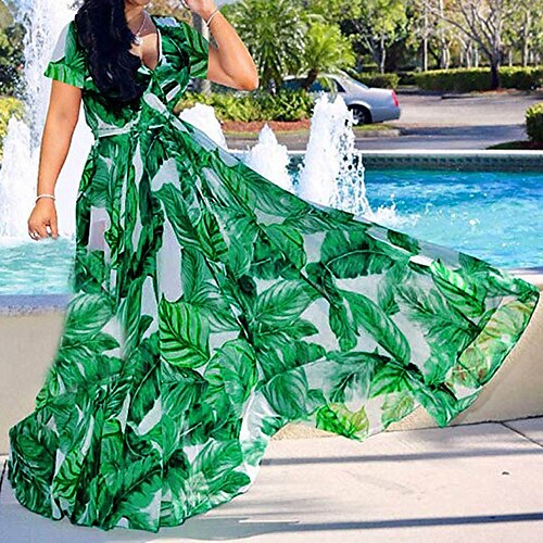 

Women's Plus Size A Line Dress Print V Neck Short Sleeve Spring Summer Casual Knee Length Dress Daily Weekend Dress