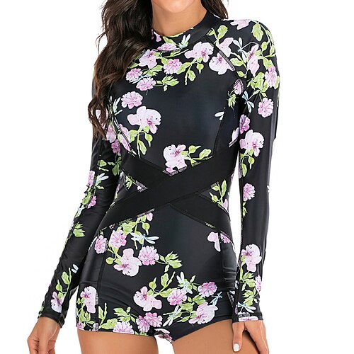 

Women's Swimwear Rash Guard Diving Normal Swimsuit Printing Floral Black Bathing Suits New Vacation Fashion / Sexy / Modern / Padded Bras