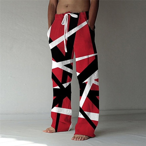 

Men's Trousers Summer Pants Baggy Beach Pants Elastic Drawstring Design Front Pocket Straight Leg Graphic Prints Geometry Comfort Soft Casual Daily For Vacation Linen Like Fabric Fashion Streetwear