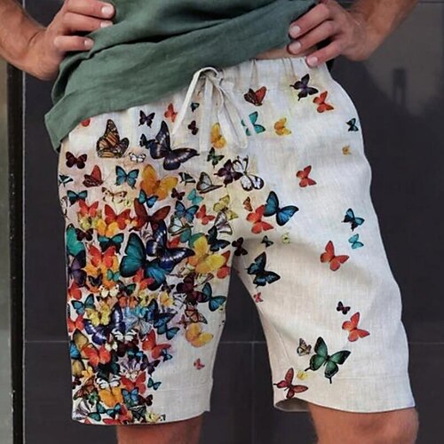 

Hombre Pantalón corto Pantalones cortos de verano Pantalones cortos de playa Cintura elástica Mariposa Estampados Comodidad Transpirable Longitud de la rodilla Diario Playa Elegante Casual Blanco