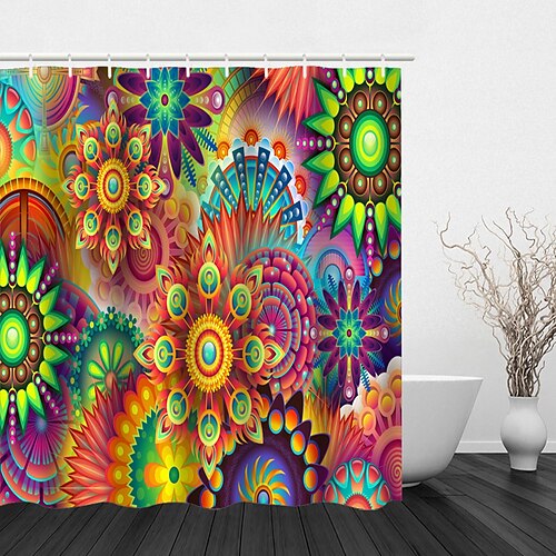 

Boho Pattern Print Four Piece Shower Curtain Hook Modern Polyester Machined Waterproof Bathroom