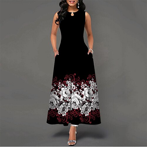 

Women's Sheath Dress Maxi long Dress Blue White Black Gray Pink Light Green Gold Orange Brown Yellow Sleeveless Floral Leopard Pocket Print Fall Summer V Neck Stylish Casual 2022 S M L XL XXL 3XL 4XL