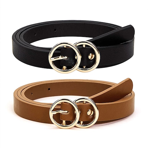 

2 PCS Women's PU Buckle Belt PU Leather Prong Buckle O-ring Casual Classic Party Daily Multicolor