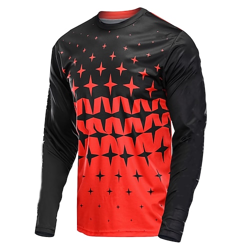 

21Grams Men's Downhill Jersey Long Sleeve Mountain Bike MTB Road Bike Cycling Red Blue Stars Bike Breathable Quick Dry Moisture Wicking Polyester Spandex Sports Stars Clothing Apparel / Athleisure