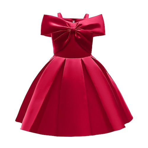 

Kids Girls' Dress Solid Colored Skater Dress Knee-length Dress Party Bow Sleeveless Cute Dress 3-10 Years Spring Pink Red Rose Red